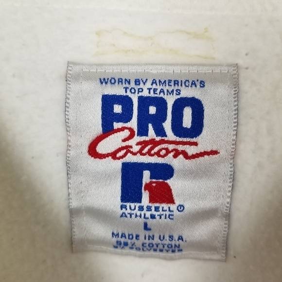 Vintage Russell Pro Cotton USA Crew Neck Sweatshirt Pull Over Adult Large Stains - Picture 2 of 9